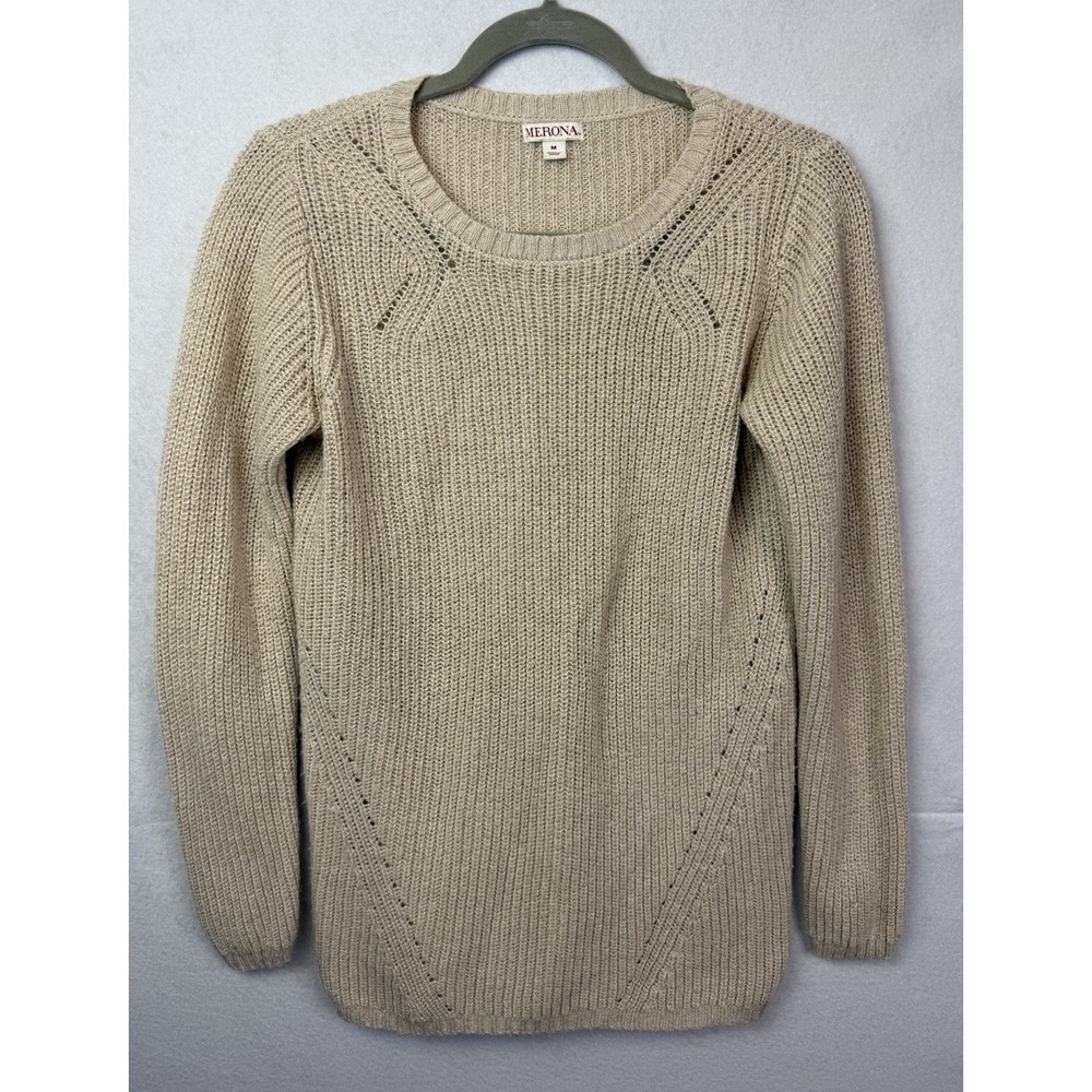 Merona Women's Beige Long-Sleeve Pullover Sweater Size Medium M